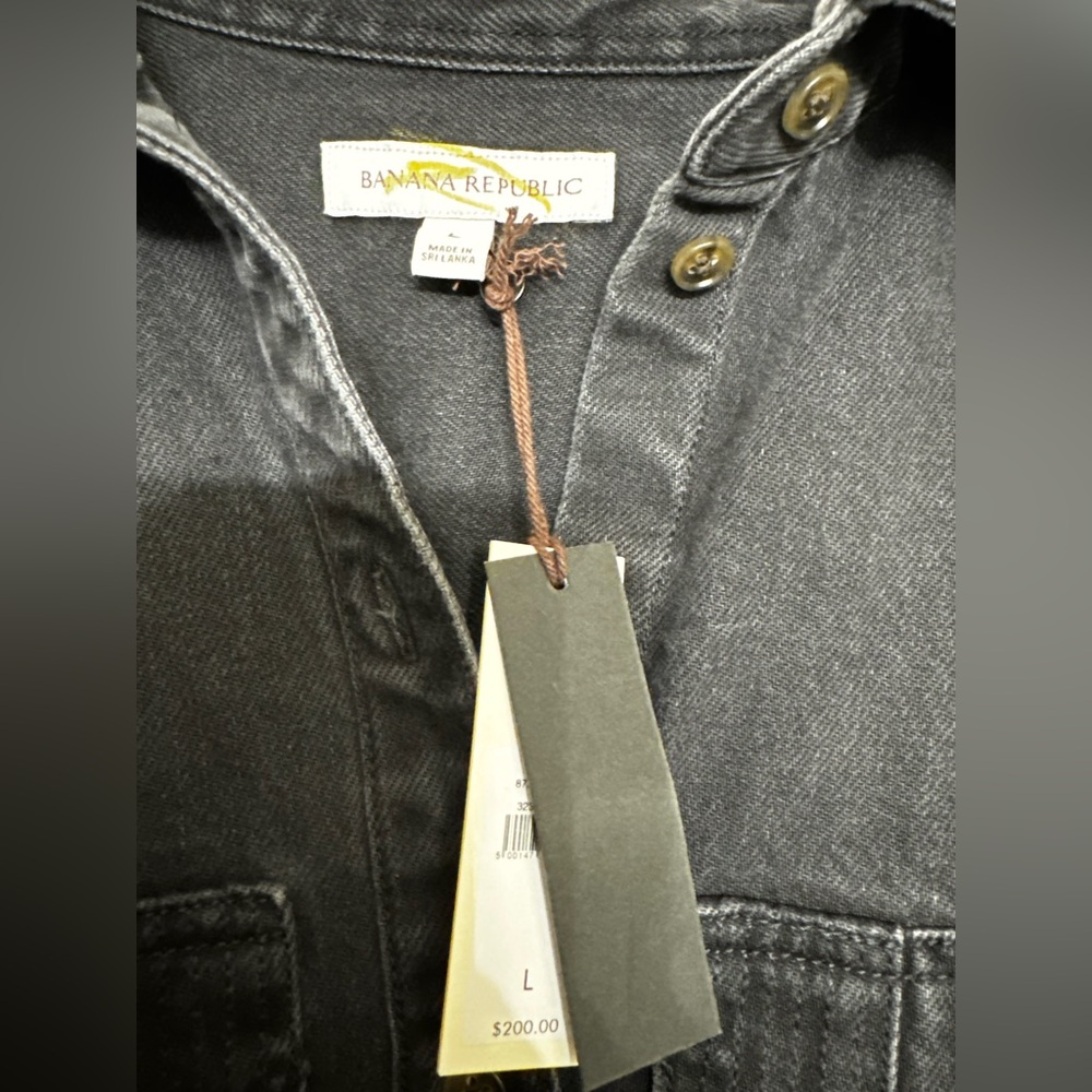 NWT! Banana Republic Black Wash Denim Trapeze Maxi Shirt Dress - Size Large - Picture 7 of 9